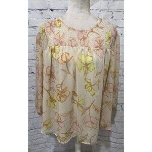 EVRI Womens Tan Yellow Peach Lightweight Floral Blouse Size 2X